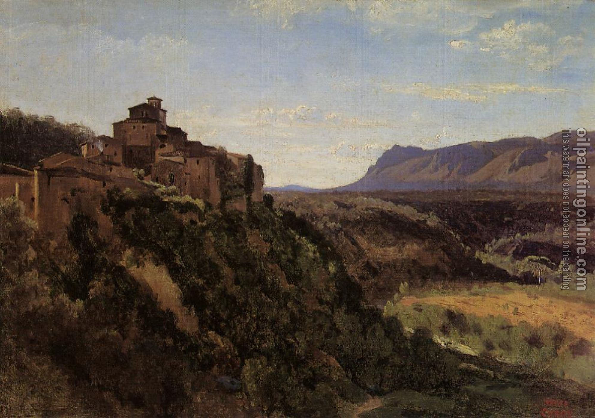 Corot, Jean-Baptiste-Camille - Papigno - Buildings Overlooking the Valley